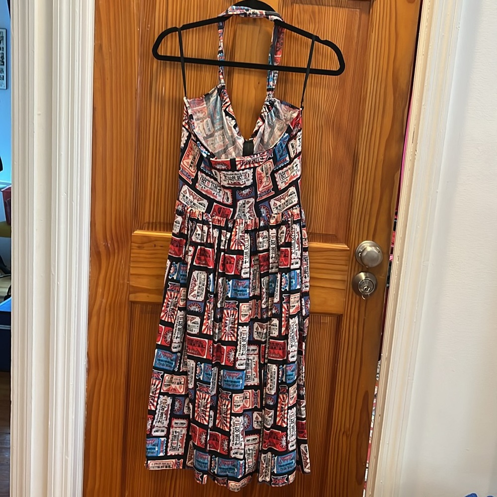 Unique Vintage Ticket Print Halter Swing Dress - Picture 3 of 6